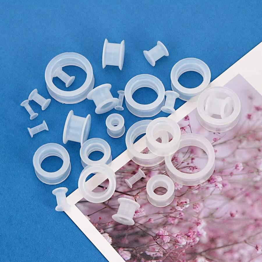 3 Pairs Set Of Black Clear White Thick Silicone Tunnels Flexible Ear