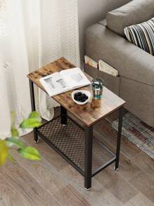 VASAGLE Industrial Side Table, End Table, Bedside Table With Mesh Shelf, Easy Assembly, Narrow And Space Saving In Living Room, Bedroom, Steel, 60 X 30 X 60 Cm, Rustic Brown - Chocolate Brown - View 8