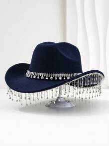 1 pièce Chapeau de cowboy unique et élégant unisexe avec une chaîne de chapeau ronde colorée, une décoration à franges. Esthétique chic, convient pour les événements à thème occidental, les fêtes, les fiançailles, les soirées costumées, les remises de diplômes, les festivals de musique et plus encore