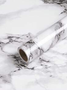 1 Cuộn Giấy dán tường chống thấm nước bằng nhựa PVC vân đá cẩm thạch cho phòng tắm, bàn bếp, mặt bàn bếp Ambry, miếng dán tự dính để trang trí đồ nội thất - Đen và trắng - Xem 2