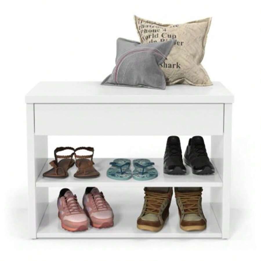 Quality Furniture Shoe Rack With Seat, Organizer, Entrance Hall, 1 Drawer - trắng - Xem 1
