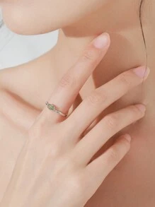 1 件 925 纯银简约橄榄绿锆石椭圆形戒指女士优雅新娘订婚结婚戒指 - 銀色 - 查看 3