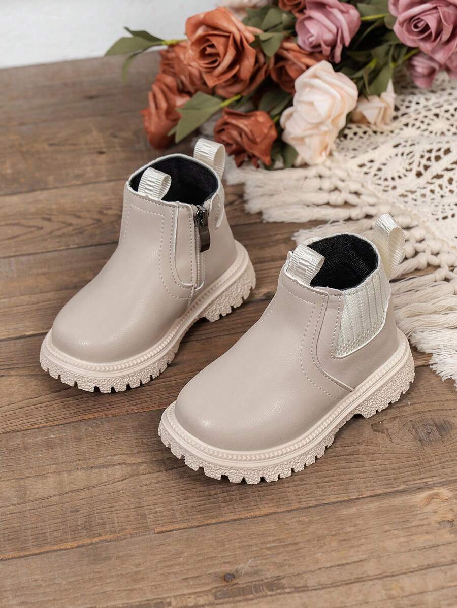 1 双儿童男童靴低帮防滑新款短靴宝宝皮靴英伦风格软底靴 - 米色 - 查看 1