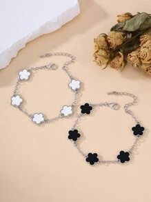 2pcs Minimalist & Stylish Floral Design Copper Bracelets, Daily Wear Gift For Women, Date/Graduation