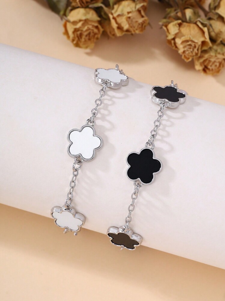 2 piezas Pulseras de cobre con diseño floral minimalista y elegante, regalo de uso diario para mujeres, para una cita/graduación - blanco blanco + blanco negro - Añade 1