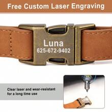 PU Retro Engraved Dog Collar In Solid Colors, Adjustable Leather Pet Collar To Prevent Loss, Available In Purple, Pink, Blue, Green, Brown - Coffee Brown - View 5
