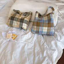 1 Túi đeo vai đơn giản đa năng thông thường, Túi vải kẻ caro cổ điển, Túi tote Hàn Quốc nhẹ, Thích hợp cho nhân viên văn phòng đi làm, Cuộc sống trong khuôn viên trường và du lịch hàng ngày của sinh viên, Du lịch cho người yêu thích văn học và nghệ thuật - Nhiều màu - Xem 5