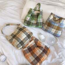 1 Túi đeo vai đơn giản đa năng thông thường, Túi vải kẻ caro cổ điển, Túi tote Hàn Quốc nhẹ, Thích hợp cho nhân viên văn phòng đi làm, Cuộc sống trong khuôn viên trường và du lịch hàng ngày của sinh viên, Du lịch cho người yêu thích văn học và nghệ thuật - Nhiều màu - Xem 2