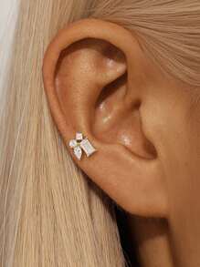 EleRunis 1PC 925 Sterling Silver Asymmetrical Marquise Studs Flat Back Cartilage Helix Piercing Jewelry For Daily Wear Wedding Party Engagement Anniversary Valentine's Day - Gold - View 16