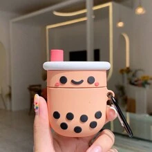 3D Cartoon Smiling Pearl Milk Tea Coffee Cup Drop-Proof Keychain Silicone Earphone Protective Case Set, Compatible With Apple AirPods 1/2/Pro/3, Freebuds - Khaki - View 11