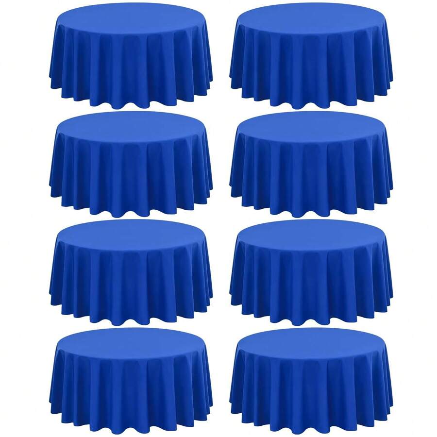REWOMC 8 Pack 120 Inch Round Tablecloth - Black Polyester Table Cloth For Round Table, Premium Stain And Wrinkle Resistant Washable Fabric Table Cover For Wedding Party Banquet Restaurant Reception Multiple Colors,Weddings Graduation Season Outdoor Events Entertain Guests - Xanh đậm - Xem 1