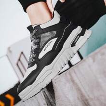 Giày thể thao nam cổ giữa buộc dây, giày chạy bộ thoáng khí chống trượt, giày thể thao chạy bộ giảm xóc thoải mái, giày thường ngày đa năng thời trang, giày du lịch ngoài trời - màu đen - Xem 3