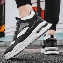 Giày thể thao nam cổ giữa buộc dây, giày chạy bộ thoáng khí chống trượt, giày thể thao chạy bộ giảm xóc thoải mái, giày thường ngày đa năng thời trang, giày du lịch ngoài trời - màu đen - Xem 2