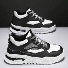 Giày thể thao nam cổ giữa buộc dây, giày chạy bộ thoáng khí chống trượt, giày thể thao chạy bộ giảm xóc thoải mái, giày thường ngày đa năng thời trang, giày du lịch ngoài trời - màu đen - Xem 1