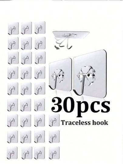 30/10 件无缝粘合挂钩，防水，防锈，适用于厨房、餐厅、客厅、浴室