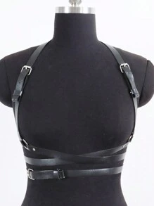 1 件装性感女士束身衣腰带 PU 皮革胸带朋克街头铆钉装饰腰带适合派对和节日 - 黑色 - 查看 5