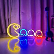 1 pieza Luz de neón de arcade, 13.7x5.7x0.7in (35x14.5x1.8cm), lámpara de decoración de pared alimentada por USB/batería para dormitorio de gamer, sala de estar, oficina, cafetería, bar, fiesta - Blanco - Ver 5