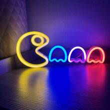 1 pieza Luz de neón de arcade, 13.7x5.7x0.7in (35x14.5x1.8cm), lámpara de decoración de pared alimentada por USB/batería para dormitorio de gamer, sala de estar, oficina, cafetería, bar, fiesta - Blanco - Ver 4