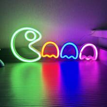 1 pieza Luz de neón de arcade, 13.7x5.7x0.7in (35x14.5x1.8cm), lámpara de decoración de pared alimentada por USB/batería para dormitorio de gamer, sala de estar, oficina, cafetería, bar, fiesta - Blanco - Ver 6