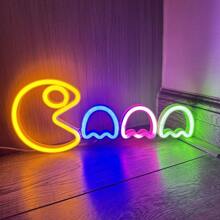 1 pieza Luz de neón de arcade, 13.7x5.7x0.7in (35x14.5x1.8cm), lámpara de decoración de pared alimentada por USB/batería para dormitorio de gamer, sala de estar, oficina, cafetería, bar, fiesta - Blanco - Ver 1