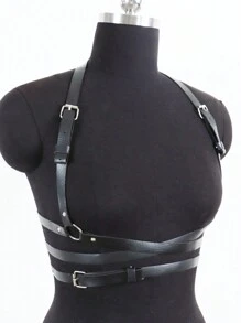 1 件装性感女士束身衣腰带 PU 皮革胸带朋克街头铆钉装饰腰带适合派对和节日 - 黑色 - 查看 6