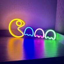 1 pieza Luz de neón de arcade, 13.7x5.7x0.7in (35x14.5x1.8cm), lámpara de decoración de pared alimentada por USB/batería para dormitorio de gamer, sala de estar, oficina, cafetería, bar, fiesta - Blanco - Ver 3