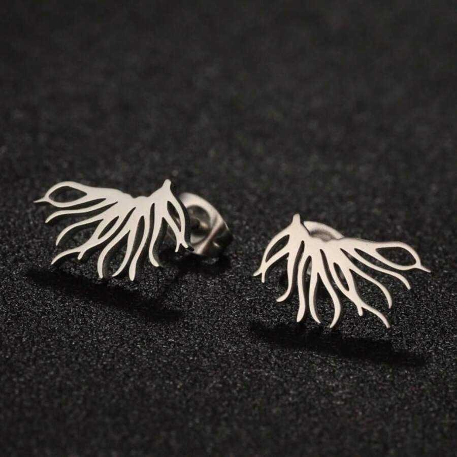 1 对波西米亚小莲花耳环黑色不锈钢植物生命之花耳钉珠宝 - 655 - 查看 1