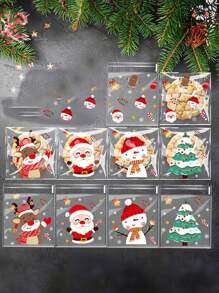 40/80 件圣诞糖果袋 - 一次性自封 OPP 糖果和饼干袋，带有节日卡通图案，适合节日礼物 - 多色 - 查看 4