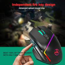 HXSJ 1pc RGB 背光游戏鼠标，8 个按钮，人体工程学设计，防滑纹理侧面，内置快速射击按钮，6 个可调 DPI 级别，最高 12,800 - 黑色 - 查看 5