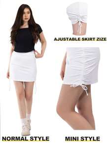 CAMEL CROWN Damen Tennis Rock mit verstellbarem Kordelzug, Sport Golf Rock, geeignet für Sommerwanderungen, taillenschmeichlerisch - Weiss - Übersicht 2