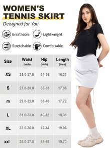 CAMEL CROWN Damen Tennis Rock mit verstellbarem Kordelzug, Sport Golf Rock, geeignet für Sommerwanderungen, taillenschmeichlerisch - Weiss - Übersicht 4