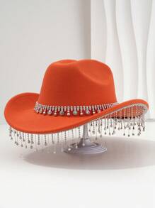 1 pièce Chapeau de cowboy unique et élégant unisexe avec une chaîne de chapeau ronde colorée, une décoration à franges. Esthétique chic, convient pour les événements à thème occidental, les fêtes, les fiançailles, les soirées costumées, les remises de diplômes, les festivals de musique et plus encore