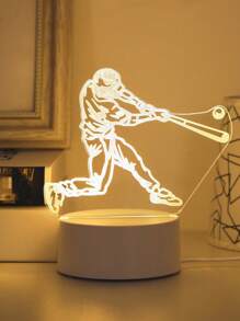 1pc Baseball Boy 3D Monochrome Acrylic Optical Illusion Night Light & Home LED Decorative Lamp, Warm Light Eye-Caring Lighting, Suitable For Bedroom, Study, Living Room And More Scenarios