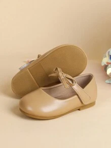 2024新款圆头公主鞋浅口一脚蹬蝴蝶结设计一脚蹬儿童小皮鞋幼儿软底防滑舞鞋 - 卡其色 - 查看 5