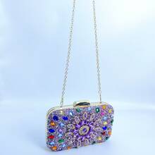 1 chiếc túi cầm tay đính đá lấp lánh có móc cài bằng kim loại, túi xách đeo vai thời trang dành cho nữ dùng cho tiệc tùng và lễ hội - Màu tím hoa cà - Xem 3