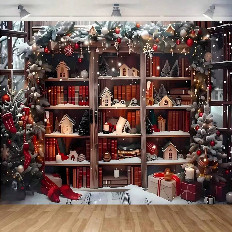 1 tấm vải phông nền chụp ảnh chủ đề giá sách ấm cúng cho ngày sinh nhật đầu tiên, chụp ảnh chân dung trong studio - Nhiều màu - Xem 1