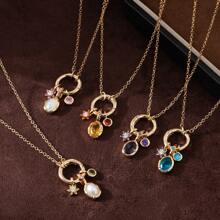 1Pc Colored Natural Stone DIY Patchwork Necklace, Adjustable Loop Can Be Paired With Pendant, Vacuum Plated Color Preservation