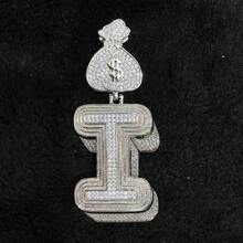 DUBSS 1 Piece Prong Setting Pendant Iced Out Initial Necklace For Men Gold Plated Hip Hop Fashion Jewelry Money Bag Bail - Letter - View 36