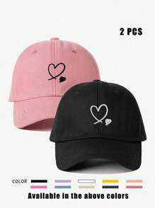 2 piezas Gorras de béisbol ajustables con doble corazón bordado, sombreros casuales a prueba de sol para exteriores, adecuados para primavera, otoño, viajes, playa, moda Y2K para jóvenes