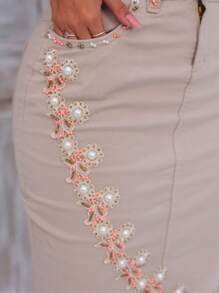 COLOR TLENGREL SKIRT, HAND EMBROIDERED, EVANGELICAL FASHION - 米色 - 查看 3