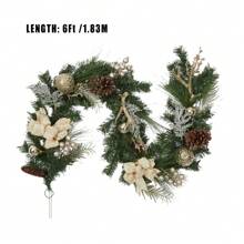 Guirnalda de Navidad de 6 pies con 20 luces LED - Guirnalda navideña dorada pre iluminada con astas falsas, lazos y adornos con bolas - Funciona con batería con temporizador para decorar la chimenea, escaleras y mesas - Verde - Ver 3