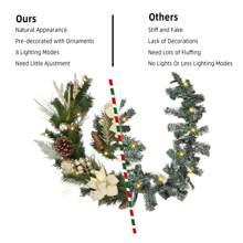 Guirnalda de Navidad de 6 pies con 20 luces LED - Guirnalda navideña dorada pre iluminada con astas falsas, lazos y adornos con bolas - Funciona con batería con temporizador para decorar la chimenea, escaleras y mesas - Verde - Ver 5