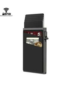 Slim Thin Men Wallet Malist Men's Black Wallet Card Case With Automatic Pop-Up Card Slot Money Clip And Blocking Lightweight Portable Card ID Card White-Collar Workers For Male Holiday For Anniversary For Birthday Gift Gift Accessories Gift Card Holder Card Holder Wallet Business Card Holder Credit Card Holder For Men Mini Wallet Card Wallet Rfid Wallet - Black - View 1