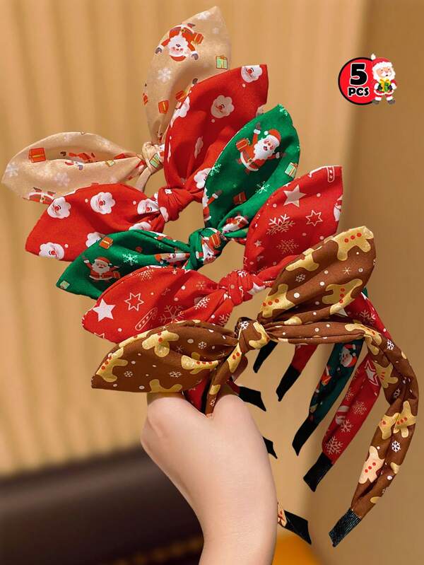 5pcs Christmas Element Bunny Ear Hairband, Perfect Christmas Gift For Girls, Essential For Christmas Outings