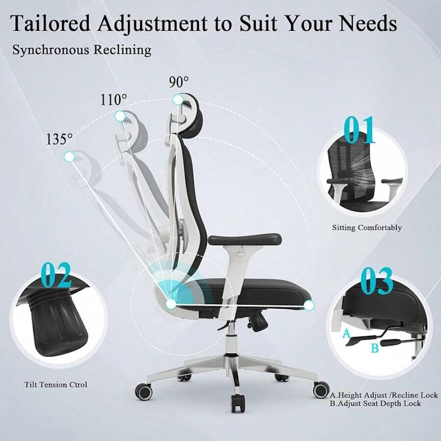 Ergonomic Office Chair Seat Depth Adjustable Office Chair With 3D