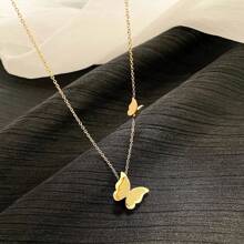 Short Titanium Steel Butterfly Necklace Female Neck Chain Non-Fading Cool Style Ins Temperament Internet Celebrity Simple Accessories - Emas - View 4