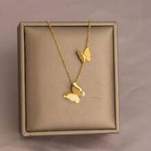 Short Titanium Steel Butterfly Necklace Female Neck Chain Non-Fading Cool Style Ins Temperament Internet Celebrity Simple Accessories - Emas - View 1