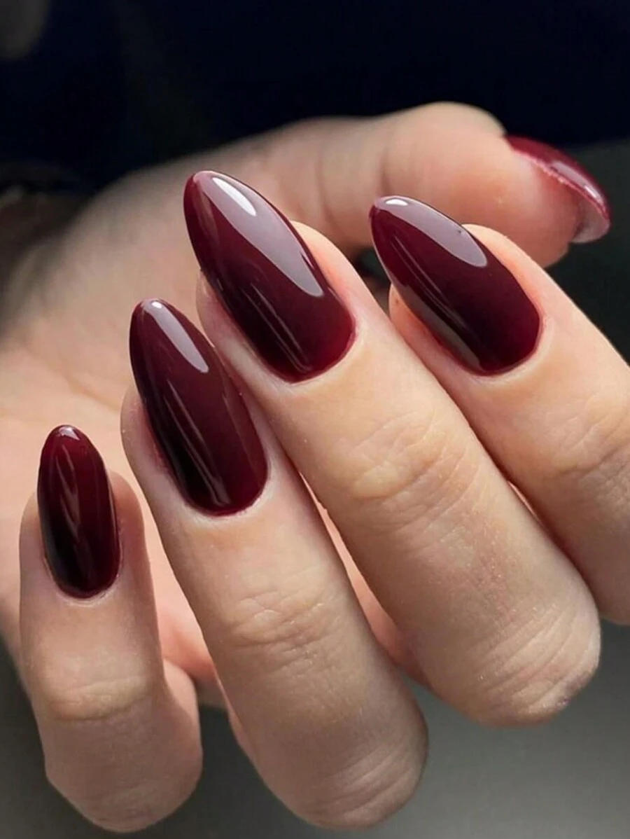 24Pcs/Pack Cherry Red Nail Polish, 1Pc Jelly Nail Gel, 1Pc Nail File Stick, For Autumn/Winter Press On Nails Nail Supplies Nails - Red - View 1