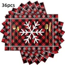 6/12/24/36 pezzi Tovagliette di carta decorative natalizie con fiori, 18x12 pollici, tovagliette monouso decorate con palline a quadri natalizi, adatte per pranzi e cene di Natale, matrimoni e feste, decorazione tavolo di casa e cucina a Natale (pupazzo di neve, fiocco di neve, palline di Natale)