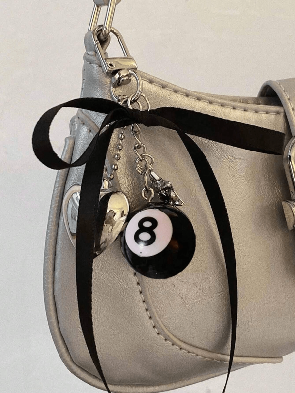 Heart-Shaped Bowknot Silver Pendant Black 8 Billiards Phone Chain Ladies Phone Keychain Metal Strap Hanging Rope Bag Accessories Novelty For Family And Friends Christmas Gifts Gift Thanksgiving